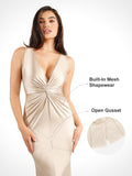 Popilush? Built-In Shapewear Deep V-Neck Twisted Shine Maxi Dress