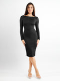 Popilush? Built-In Shapewear Long Sleeve Crew Neck Backless Midi Dress
