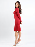 Popilush? Built-In Shapewear Long Sleeve Crew Neck Backless Midi Dress