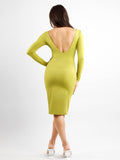 Popilush? Built-In Shapewear Long Sleeve Crew Neck Backless Midi Dress