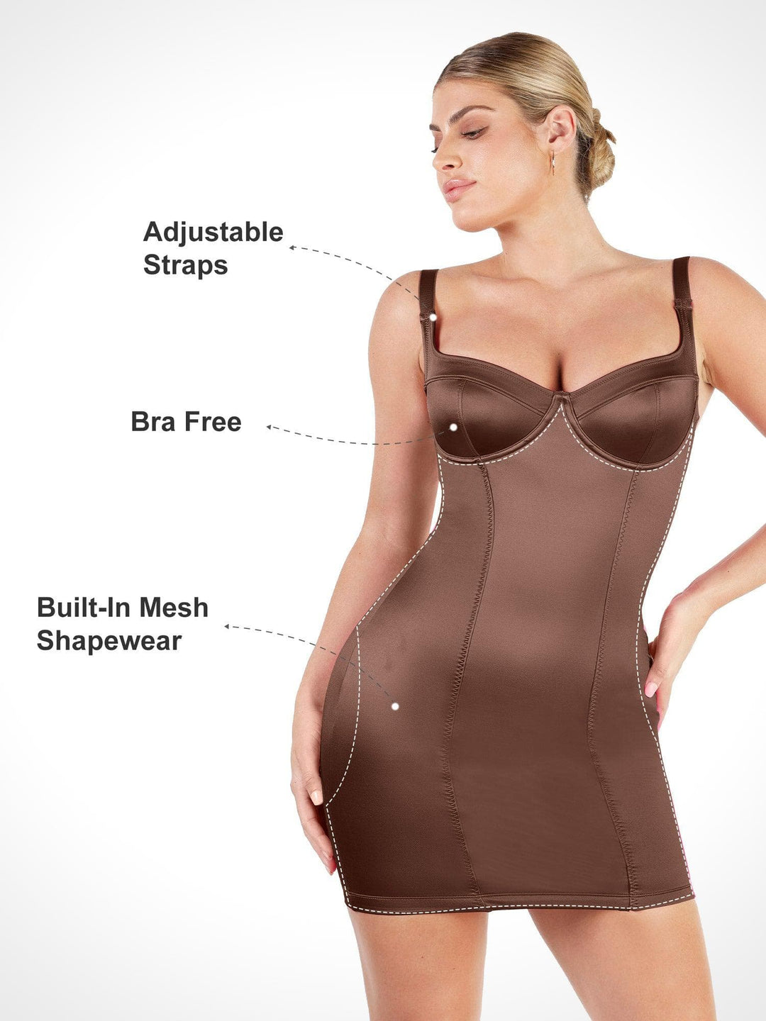 Popilush? Bodycon Summer Dress Tummy Control Built-In Shapewear Metallic Shiny Bustier Mini Dress