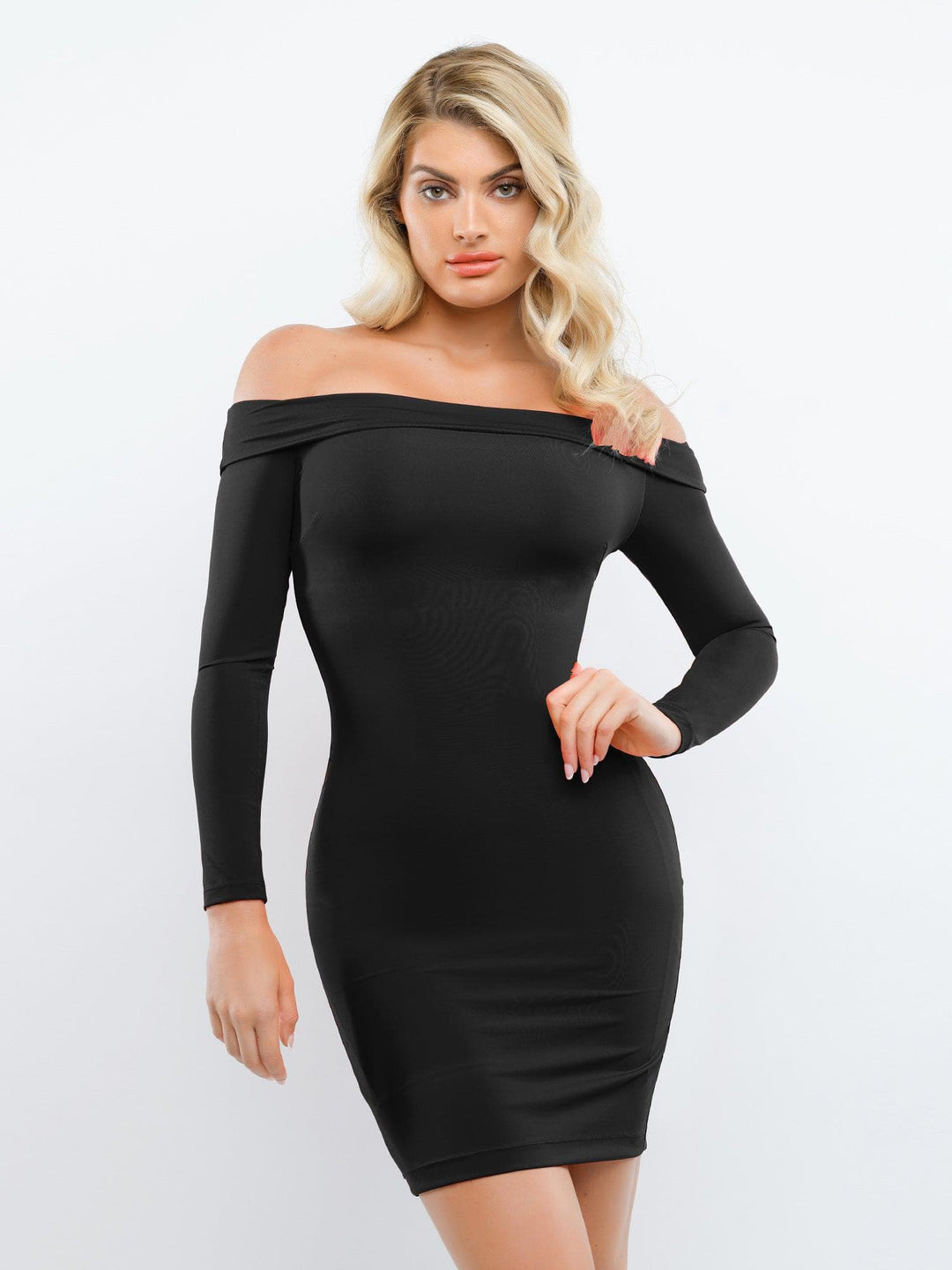 Popilush? Built-In Shapewear Off Shoulder Long Sleeve Midi Dress