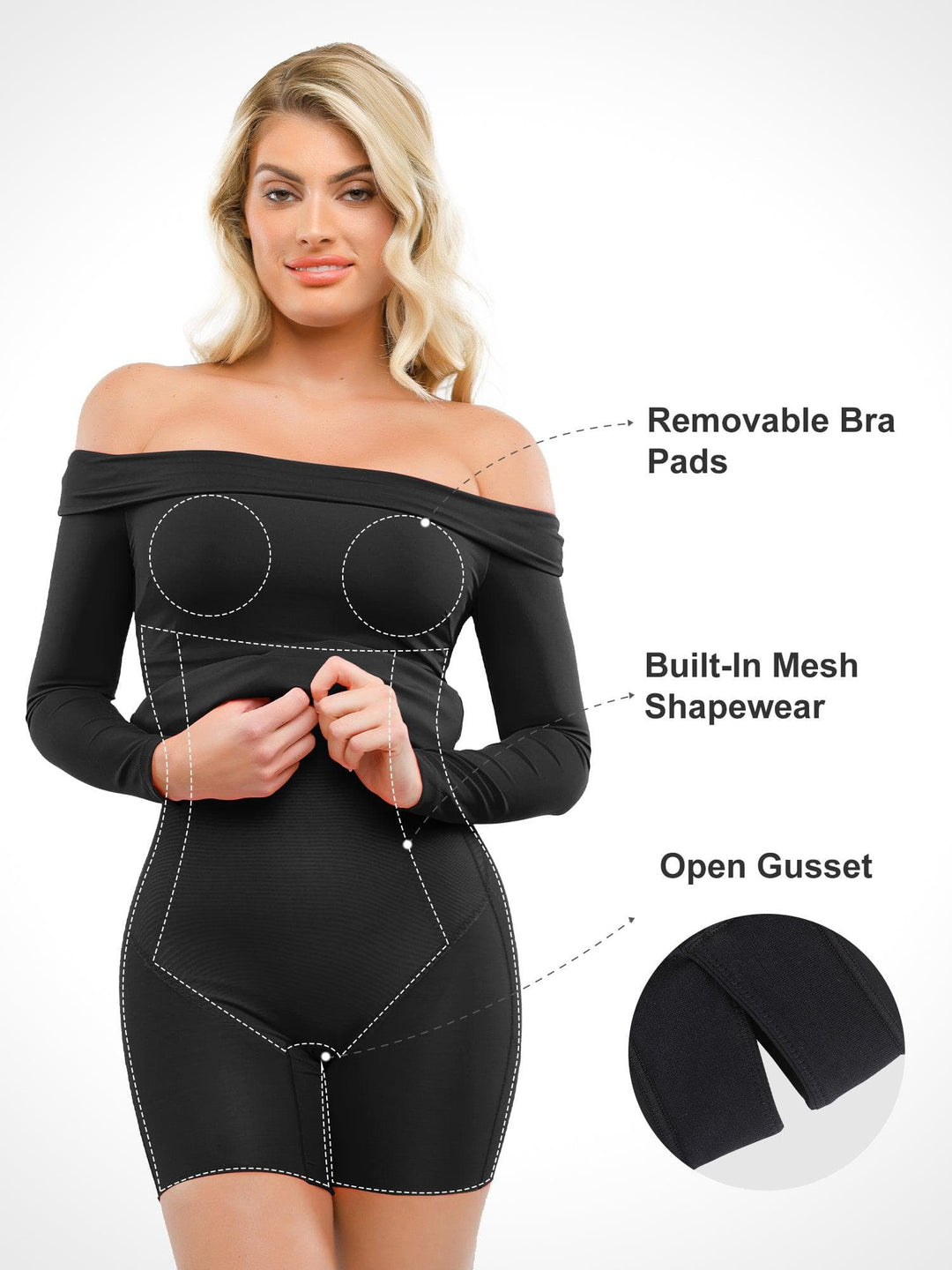 Popilush? Built-In Shapewear Off Shoulder Long Sleeve Midi Dress