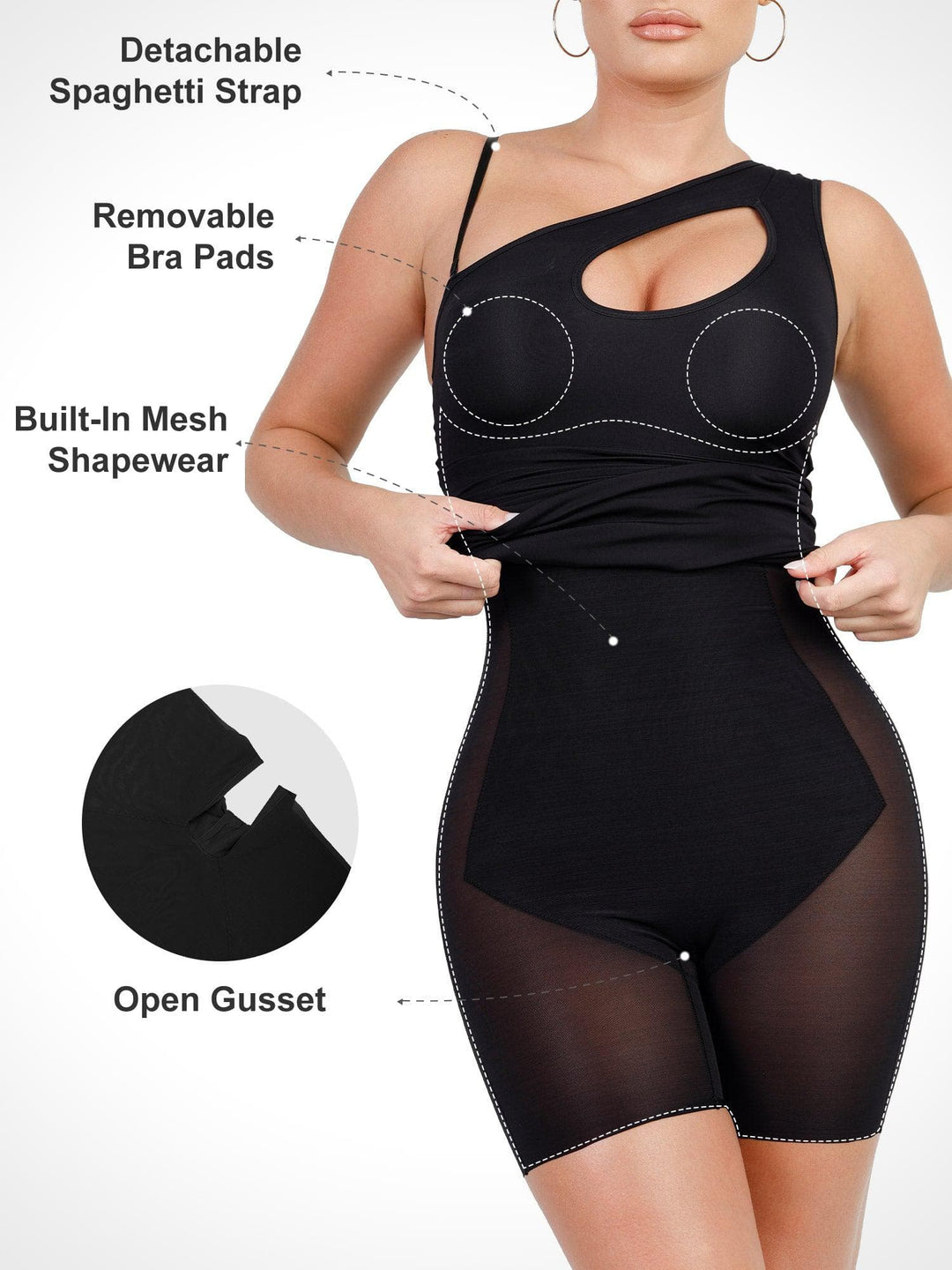 Popilush? Built-In Shapewear One Shoulder Cutout Mini Dress