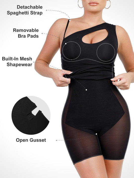 Popilush? Built-In Shapewear One Shoulder Cutout Mini Dress