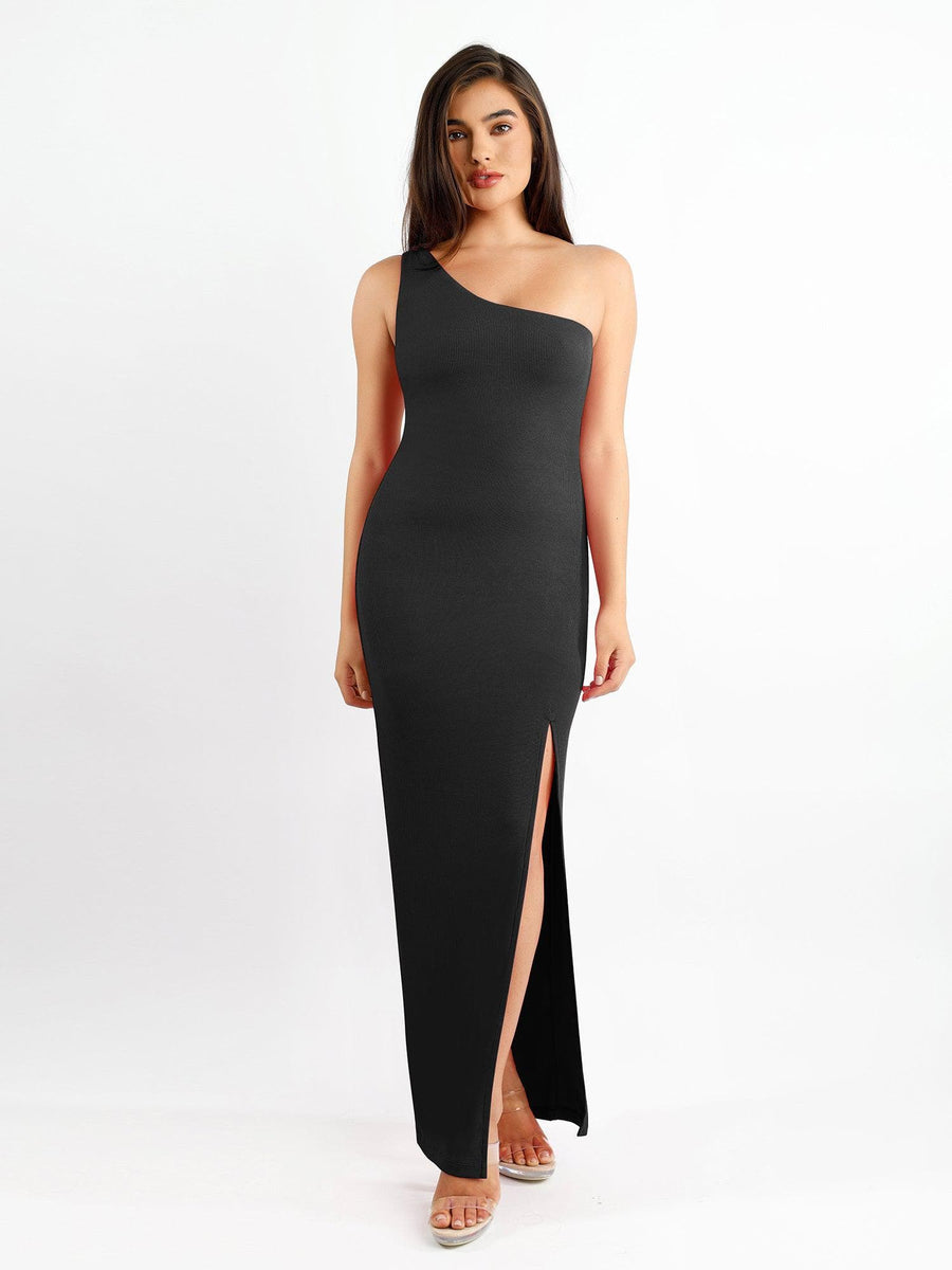 BuiltIn Shapewear One Shoulder Split Modal Maxi Dress