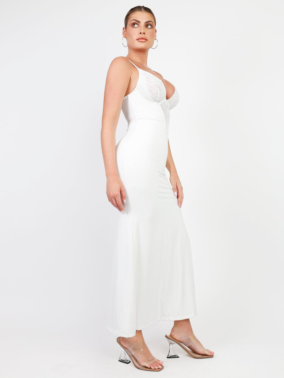 Popilush Bodycon Summer Dress Built-in Shapewear Sexy Lace Slip Split Maxi Dress