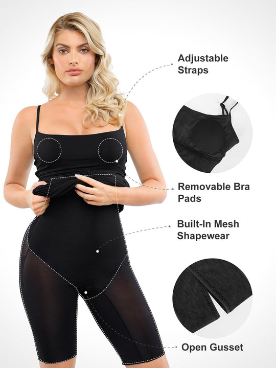 Popilush? Built-In Shapewear Slip Ruched Midi Dress