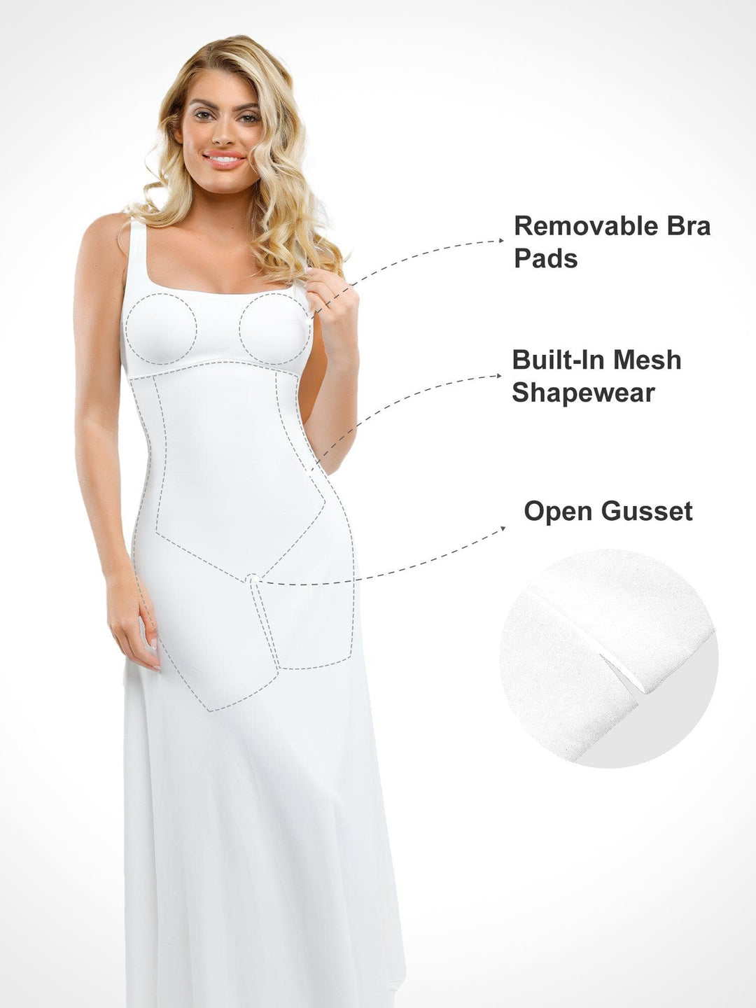 Popilush? Built-In Shapewear Square Neck Sleeveless Maxi Dress