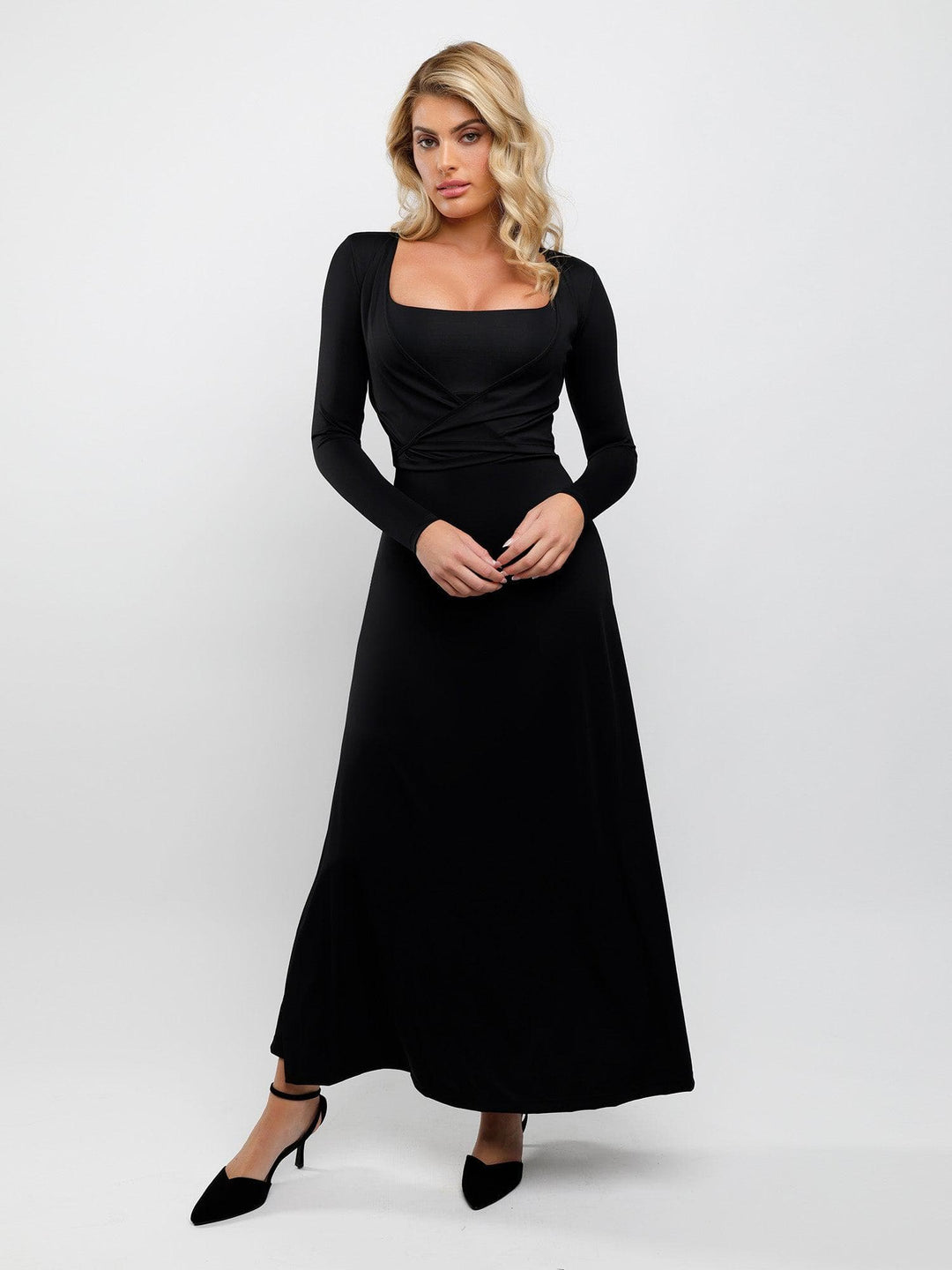 Popilush? Everyday Casual Dress Built-In Shapewear Square Neck Sleeveless Maxi Dress