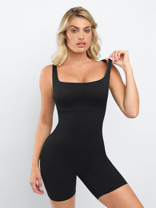 Popilush? Yoga Activewear Sports Jumpsuit Bulit-In Shapewear Sqaure-Neck Thigh Slimming Workout Romper
