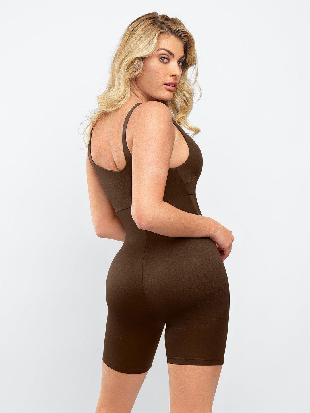 Popilush? Yoga Activewear Sports Jumpsuit Bulit-In Shapewear Sqaure-Neck Thigh Slimming Workout Romper