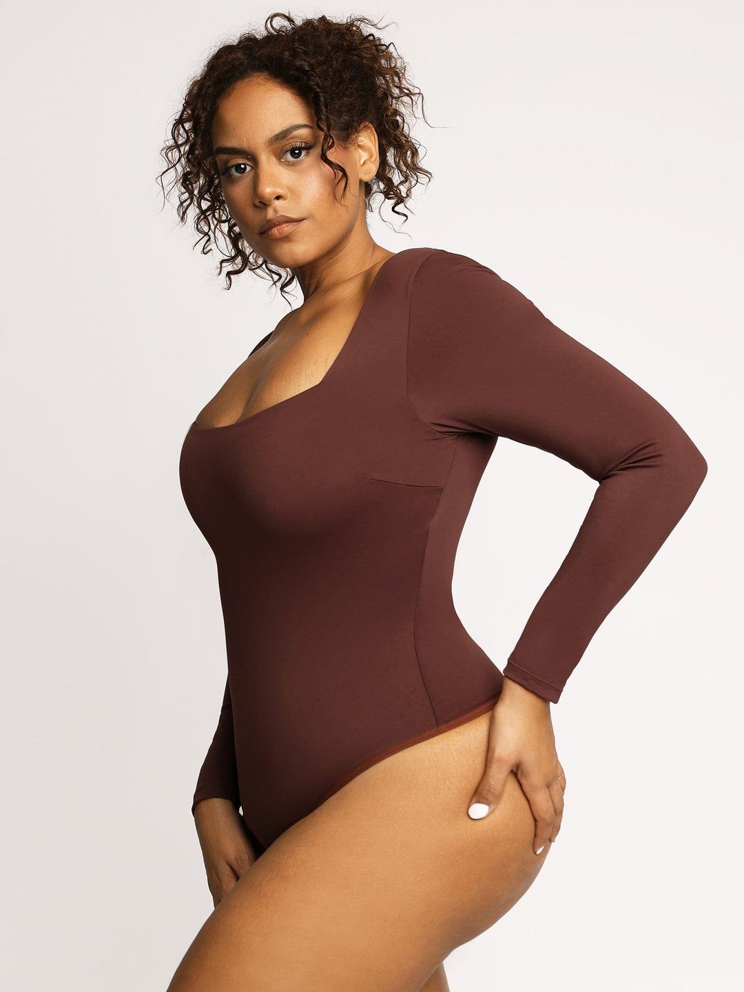 Popilush On Sale Contour Long Sleeve Square Neck Bodysuit