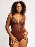 Popilush Deep-V Neck Lace Thong Bodysuit