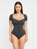 Popilush? Denim Deep V-Neck Short Sleeve Bodysuit