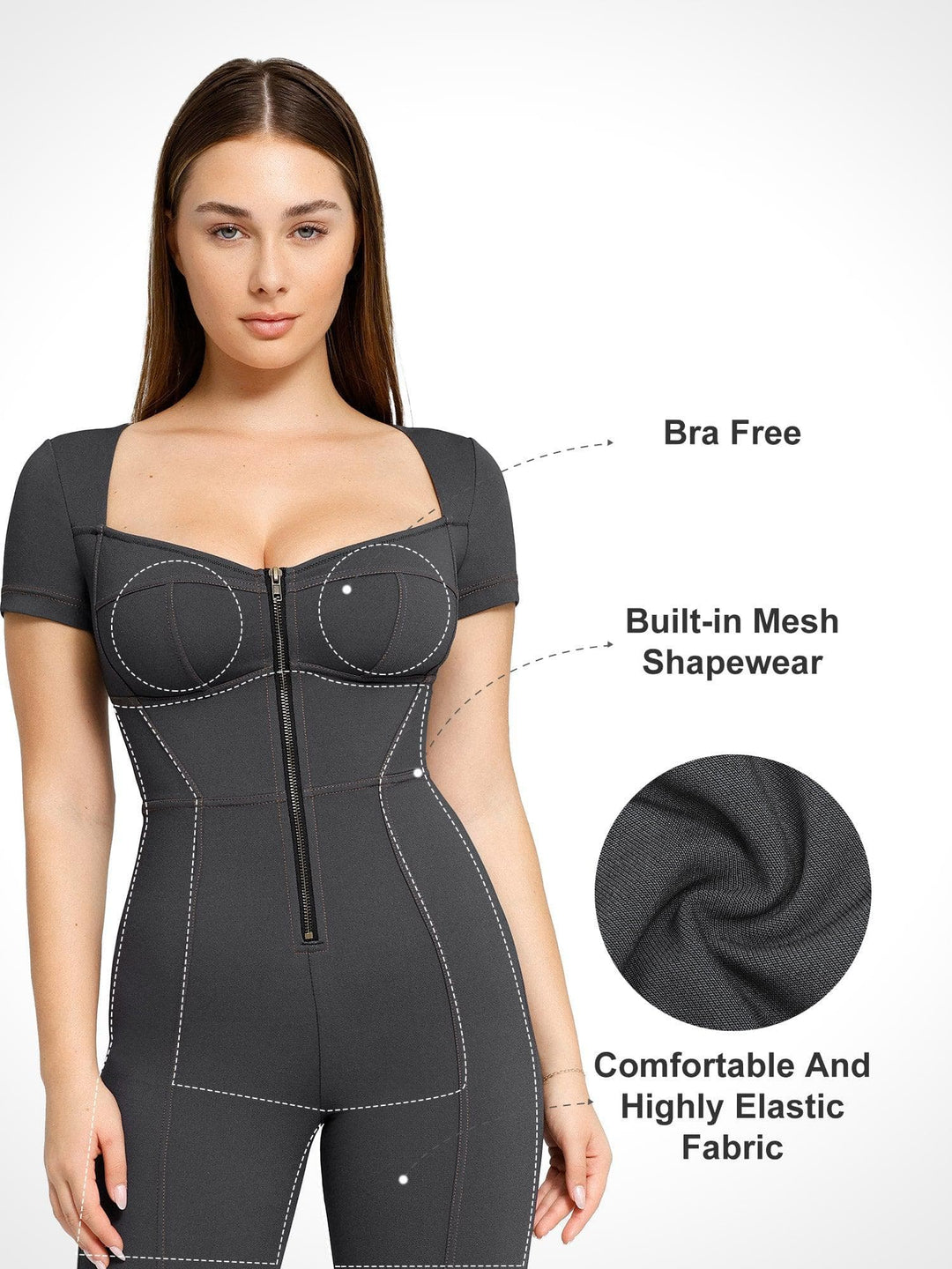 Popilush? Denim Short Sleeve Sport Jumpsuit With Zipper