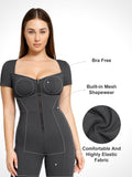Popilush? Denim Short Sleeve Sport Jumpsuit With Zipper