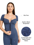 Popilush? Denim Short Sleeve Sport Jumpsuit With Zipper