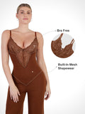 Popilush? Casual Jumpsuit Lace Deep V-Neck Wide-Leg Shapewear Slip Jumpsuit