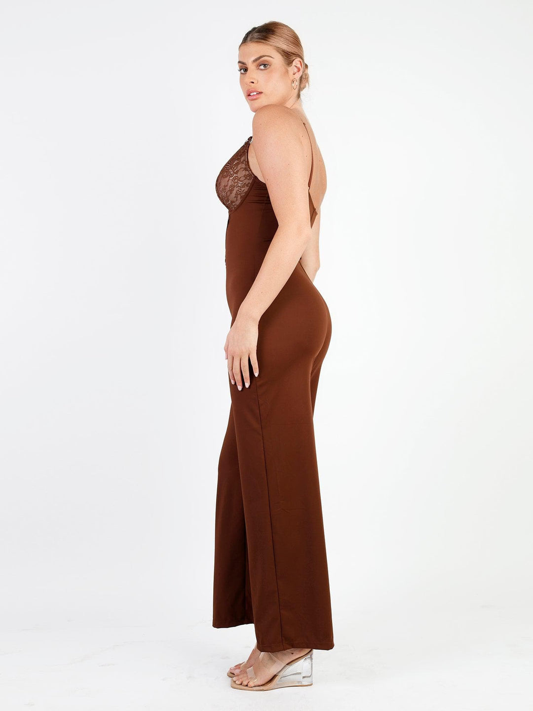 Popilush? Lace Wide-Leg Suspender Jumpsuit