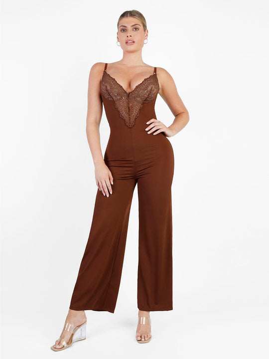 Popilush? Lace Wide-Leg Suspender Jumpsuit