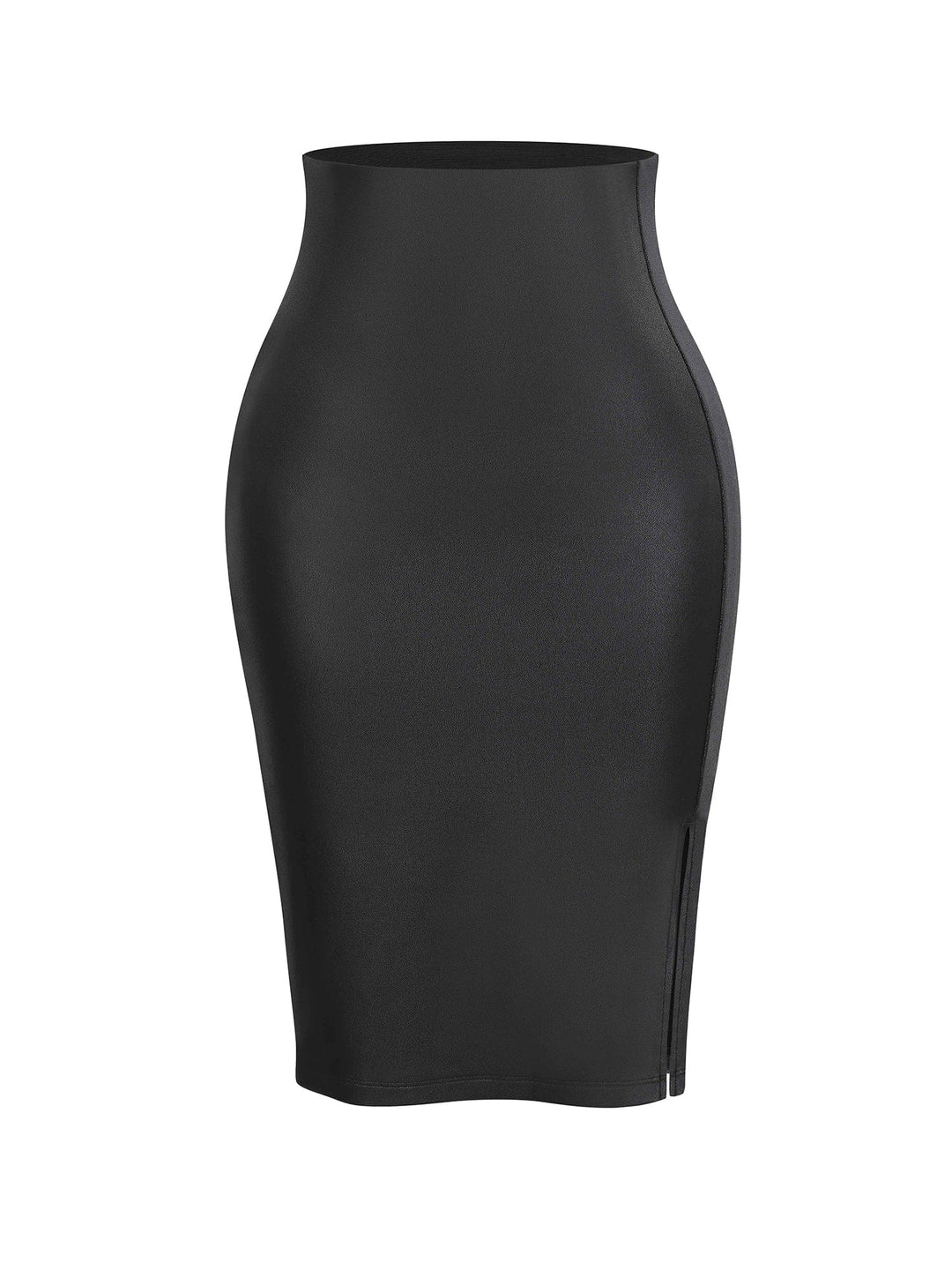 Popilush Leather Front Slit Midi Skirt