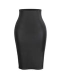 Popilush Leather Front Slit Midi Skirt