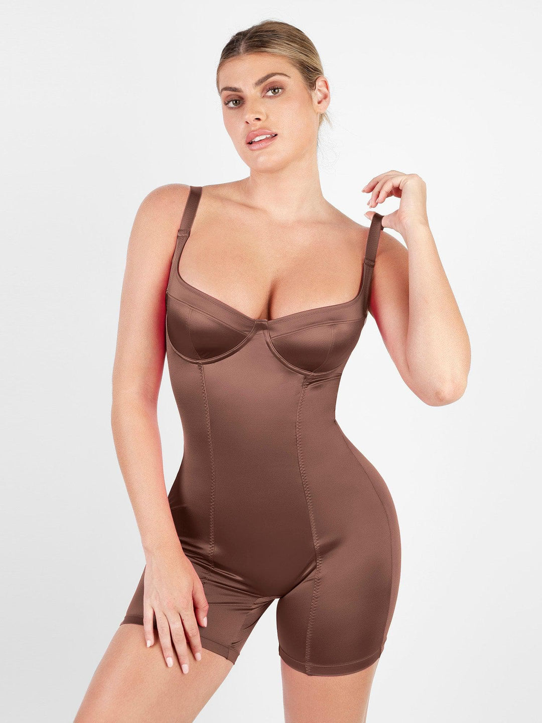 Popilush? Metallic Shiny One Piece Shapewear Mid Thigh Romper