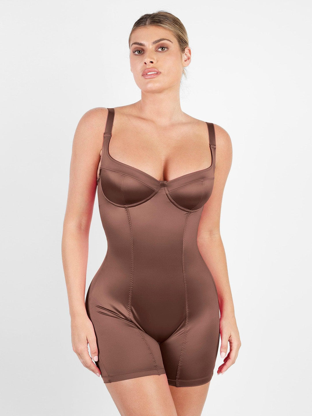 Popilush? Metallic Shiny One Piece Shapewear Mid Thigh Romper