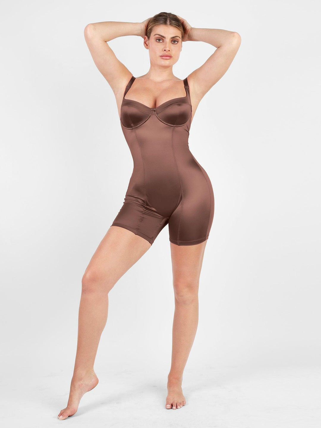 Popilush? Metallic Shiny One Piece Shapewear Mid Thigh Romper