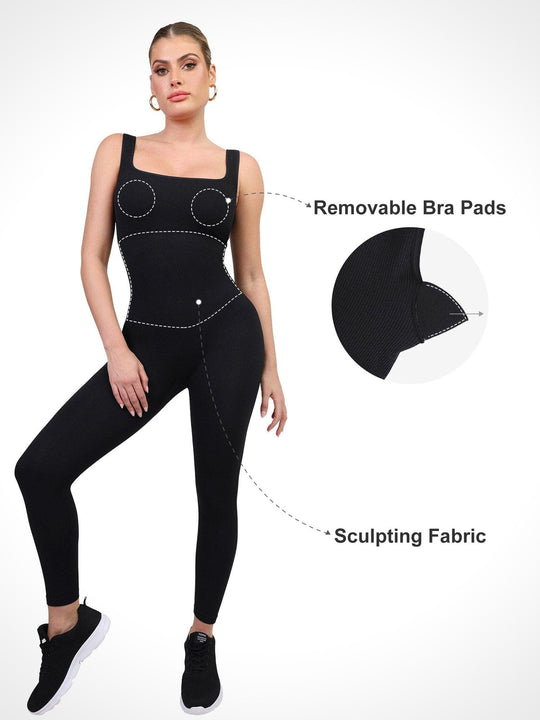 Popilush Yoga Activewear Jumpsuit Seamless Square Neck One Piece Sport Jumpsuit