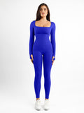 Popilush? Yoga Activewear Jumpsuit Winter Seamless Thumb Hole Square Neck Long Sleeve Jumpsuit