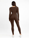 Popilush? Seamless Thumbhole Square Neck Long Sleeve Jumpsuit