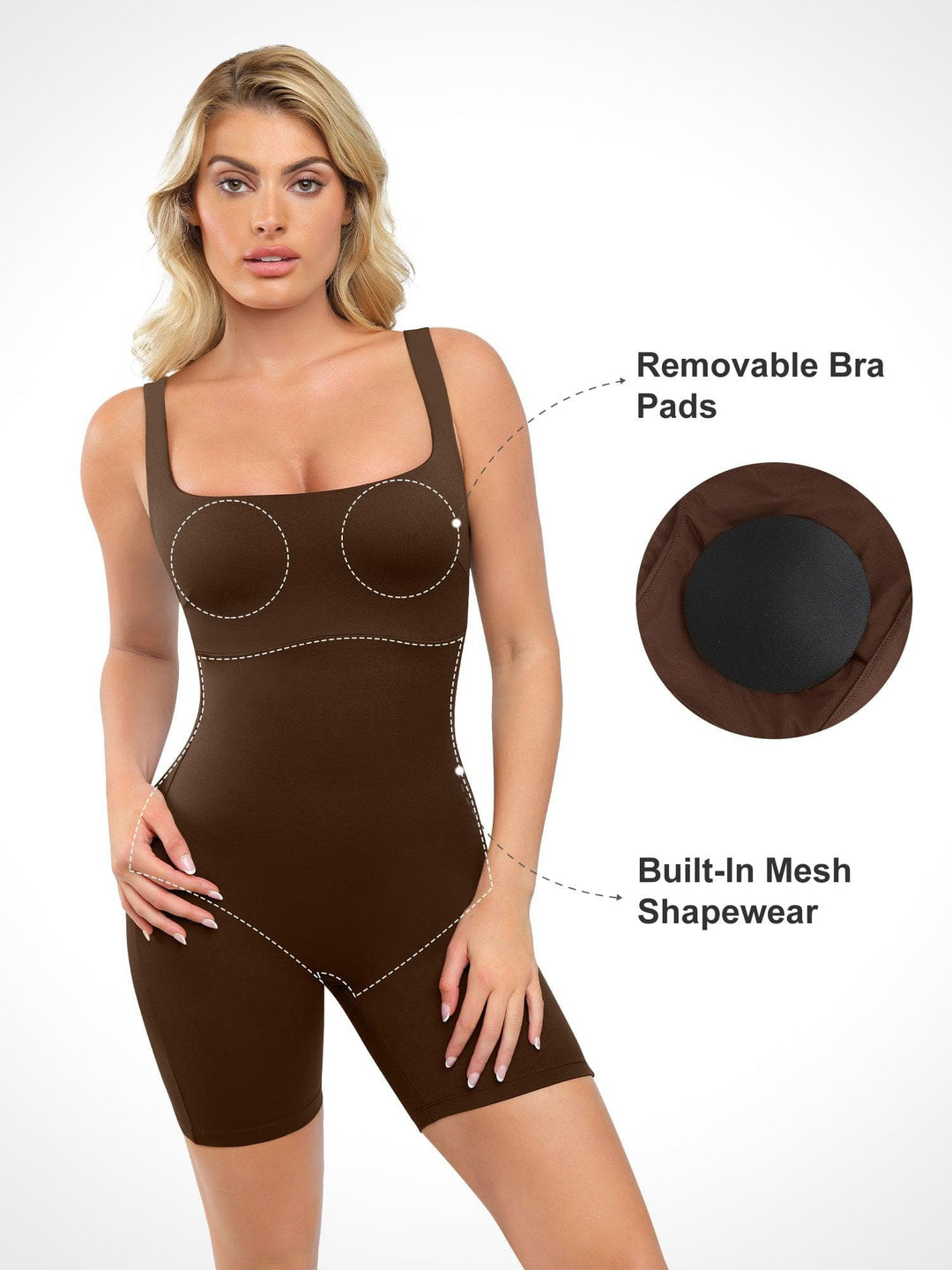 Popilush? Sqaure-Neck One Piece Thigh Slimming Workout Romper
