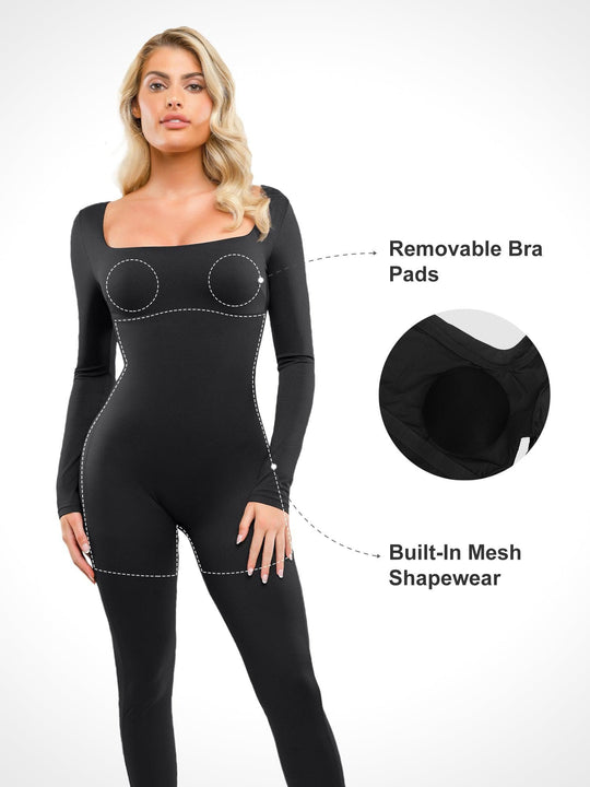 Popilush? Square-Neck One Piece Long Sleeve Sport Jumpsuit