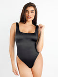 Popilush? Black / S Square-Neck Shine Thong Bodysuit