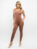 Popilush? Light Brown / XS U-Neck One Piece Sleeveless Jumpsuit