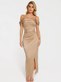 Shapewear Off Shoulder Shine Ruched Sculpting Maxi Dress