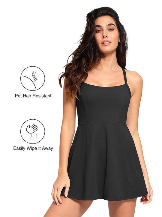 Popilush? Sports Tennis Dress Pet Hair Resistant Crisscross Back Workout Shapewear Dress