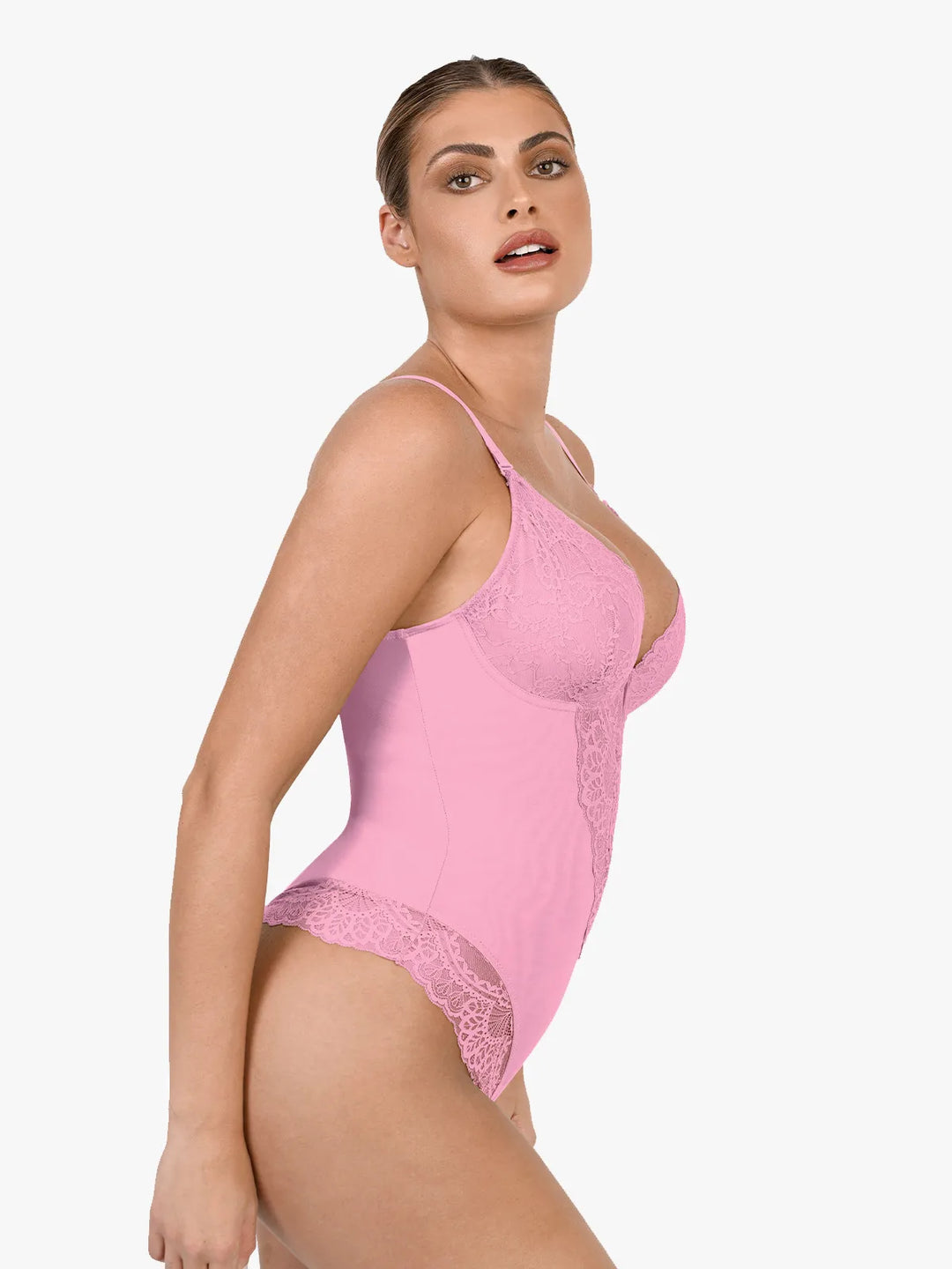 Shapewear Deep-V Neck  Alluring Plunge Lace Thong Bodysuit
