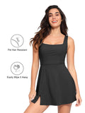 Popilush? Sports Tennis Dress Pet Hair Resistant Square Neck Workout Shapewear Dress