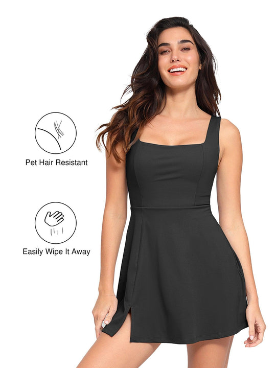 Popilush? Sports Tennis Dress Pet Hair Resistant Square Neck Workout Shapewear Dress