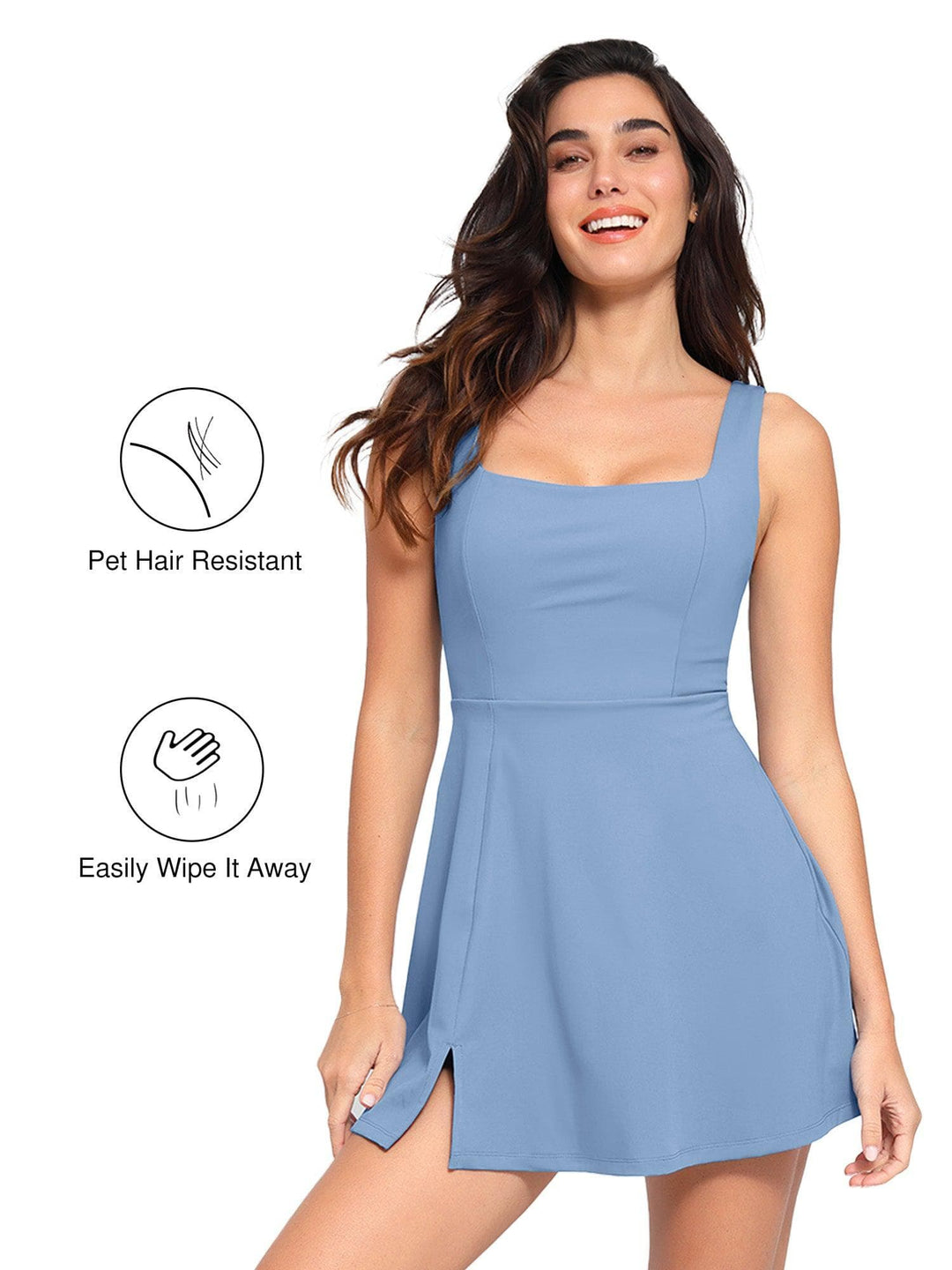 Popilush? Sports Tennis Dress Pet Hair Resistant Square Neck Workout Shapewear Dress