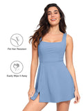 Popilush? Sports Tennis Dress Pet Hair Resistant Square Neck Workout Shapewear Dress