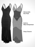 Popilush? Built-In Shapewear Ruched Sheer Mesh Maxi Dress