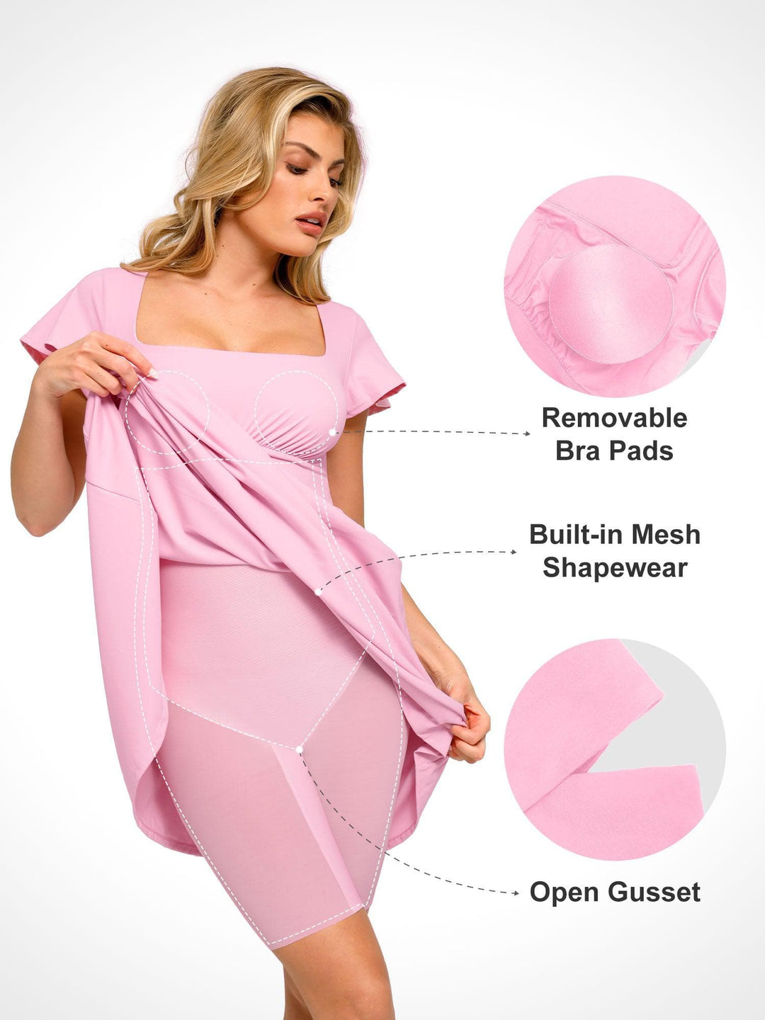 Popilush? Casual Daily Dress Built-In Shapewear A-Line Square Neck Midi Dress