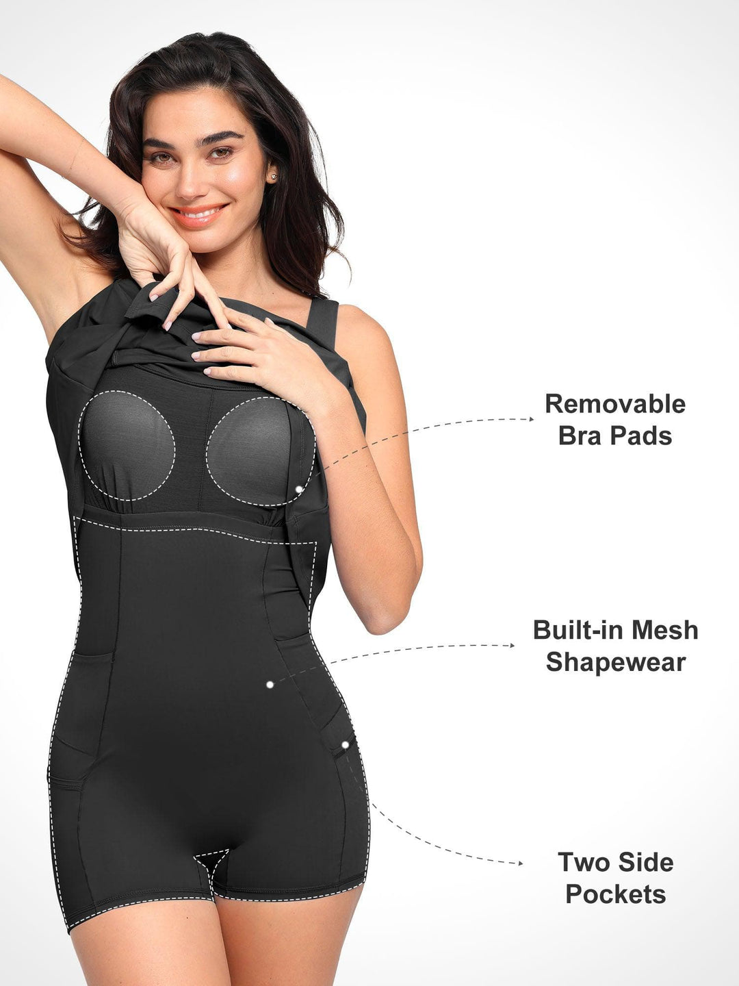 Popilush? Built-In Shapewear Pet Hair Resistant Square Neck Workout Dress