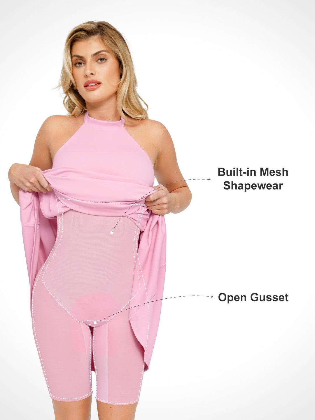 Popilush? Bodycon Summer Dress Low Back Built-In Shapewear Halter A-Line Sleeveless Midi Dress