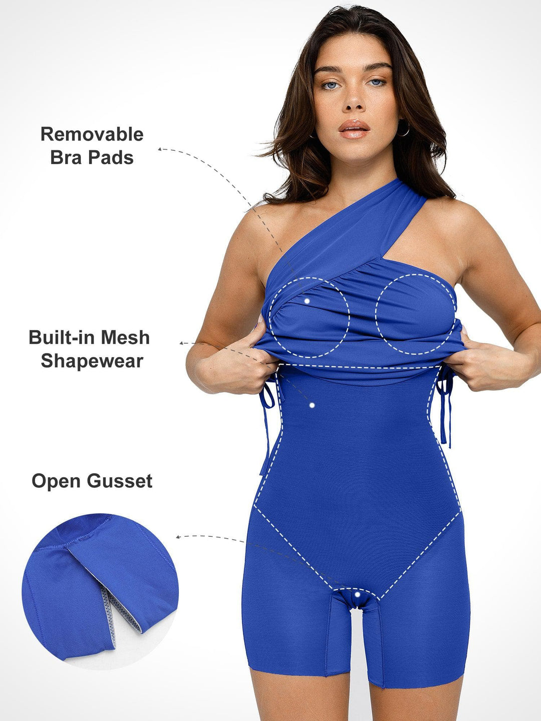 Popilush? Cooling Bodycon Summer Dress Bluetag Cooling Built-In Shapewear One Shoulder Ruched Midi Dress