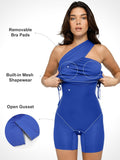 Popilush? Cooling Bodycon Summer Dress Bluetag Cooling Built-In Shapewear One Shoulder Ruched Midi Dress